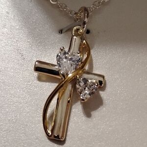 💕 NEW! Silver Expressions By LA Rocks Gold & Silver Cross Pendant Engraved $60